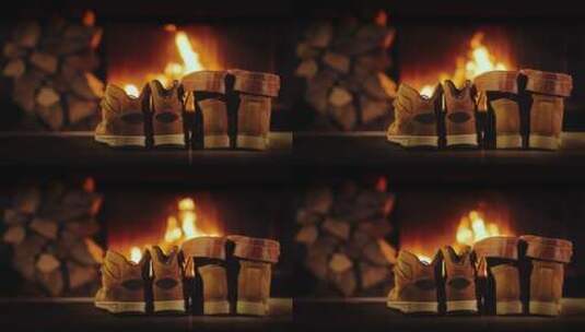 在壁炉旁的鞋子高清在线视频素材下载
