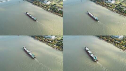 黄浦江货轮航拍高清在线视频素材下载