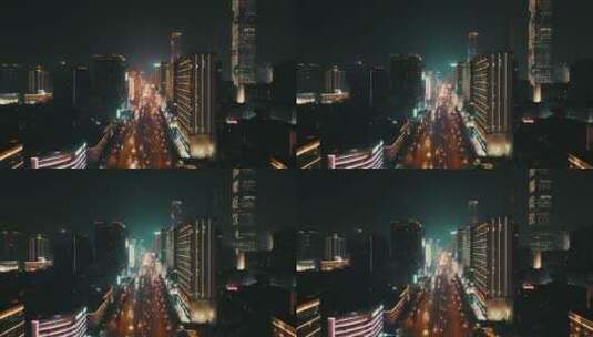 湖南 长沙 五一大道 夜景 交通 航拍高清在线视频素材下载