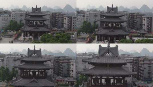 航拍广西桂林旅游景点城市地标建筑高清在线视频素材下载