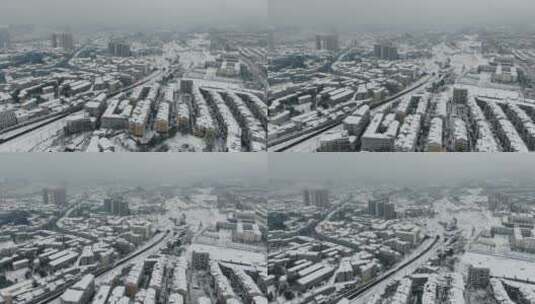 航拍湖南怀化城市雪景高清在线视频素材下载