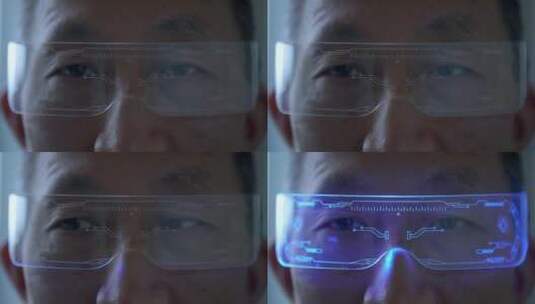 科研实验室戴着VR眼镜男技术人员高清在线视频素材下载