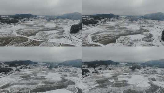 航拍乡村田园冬天雪景高清在线视频素材下载