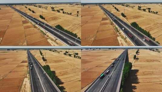 高速公路穿过成熟的麦田高清在线视频素材下载