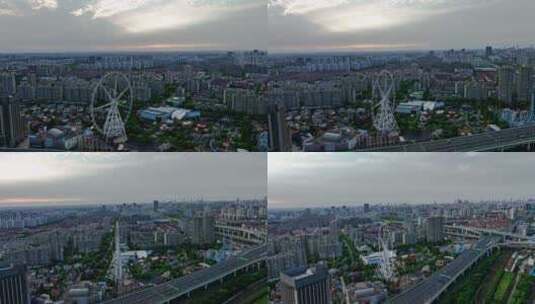上海陆家嘴建筑群与锦江乐园商圈航拍高清在线视频素材下载
