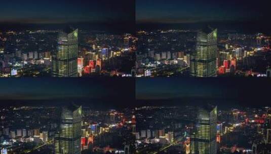 昆明市中心夜景航拍高清在线视频素材下载