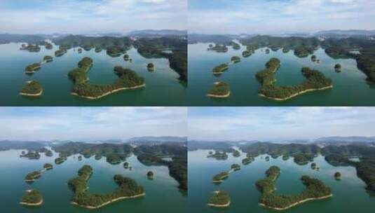 航拍杭州淳安千岛湖黄山尖天下为公景区高清在线视频素材下载