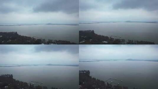 航拍冬天武汉5A级旅游景区东湖全景高清在线视频素材下载