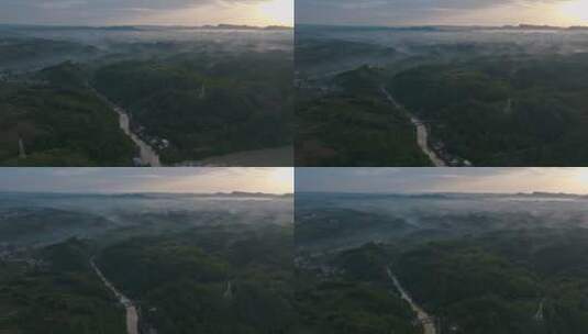 四川乐山丘陵层雾航拍风景高清在线视频素材下载