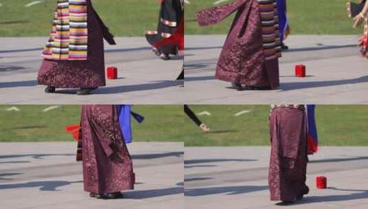 4k实拍穿藏族民族服饰跳舞的老年人特写高清在线视频素材下载