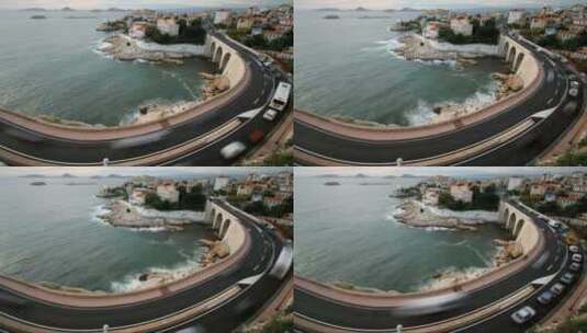 海岸边公路上快速的车流高清在线视频素材下载