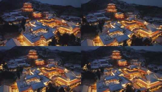 杭州径山寺雪景夜景高清在线视频素材下载