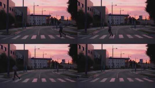 城市里奔跑的男人剪影高清在线视频素材下载