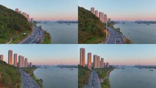 4k长沙开福区湘江航拍高清在线视频素材下载