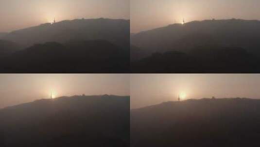长沙岳麓山清晨唯美日出逆光航拍高清在线视频素材下载