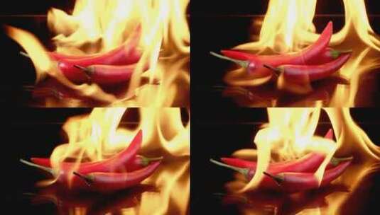 火焰上的辣椒炒菜做饭配料材料麻辣香辣高清在线视频素材下载