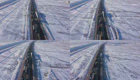 雪后荒漠风机叶片运输卡车高清在线视频素材下载