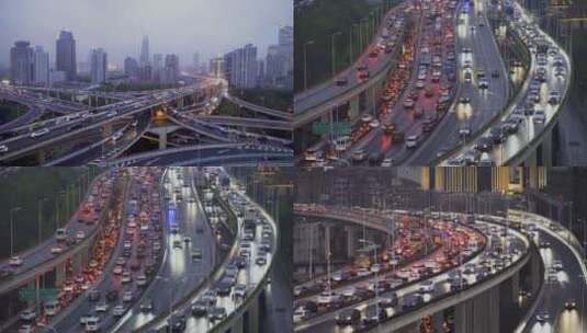 上海城市交通车流航拍合集高清在线视频素材下载
