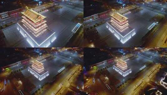 山西太原五一广场夜景航拍景观高清在线视频素材下载