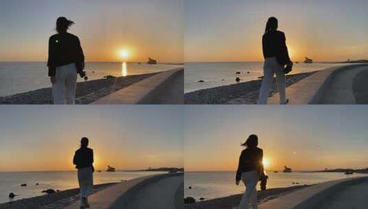 烟台长岛大黑山岛海上日落夕阳摄影高清在线视频素材下载