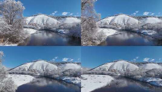 航拍大兴安岭早春冰雪河流高清在线视频素材下载