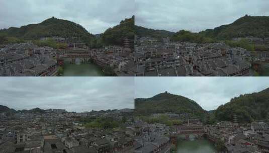 航拍360度凤凰古城4k素材高清在线视频素材下载