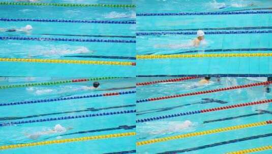 北京水立方国家游泳中心青少年游泳比赛蛙泳高清在线视频素材下载