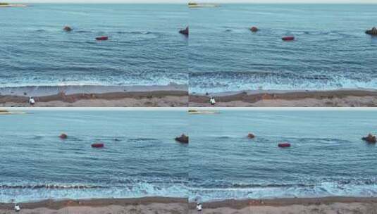 航拍山东青岛蓝色海景沙滩自然风光高清在线视频素材下载