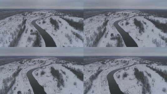 冬季河流景观航拍高清在线视频素材下载