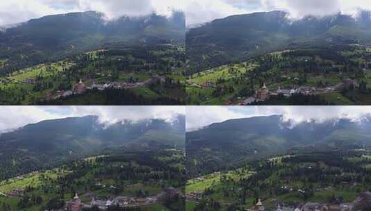 罗马尼亚Maramures地区的山村，鸟瞰高清在线视频素材下载