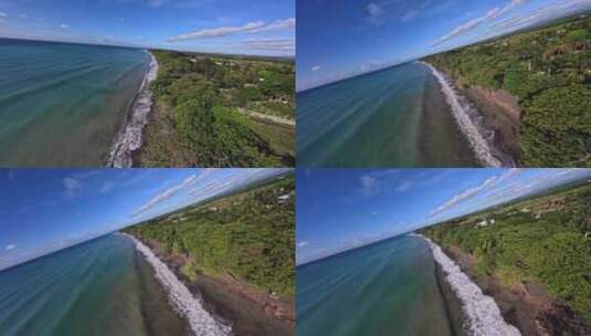 多米尼加共和国圣克里斯托瓦尔省普拉亚帕伦克的田园海滩。FPV高清在线视频素材下载