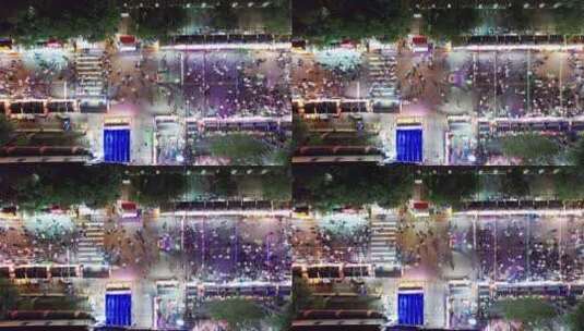 中国哈尔滨师大夜市航拍高清在线视频素材下载