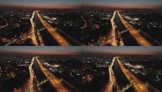 航拍城市夜间交通高清在线视频素材下载