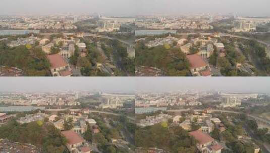 印度加尔各答斯瓦布米酒店鸟瞰图，地铁从后面经过高清在线视频素材下载