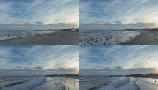 海岸线航拍大海沙滩海边风景海水浪花海浪潮高清在线视频素材下载