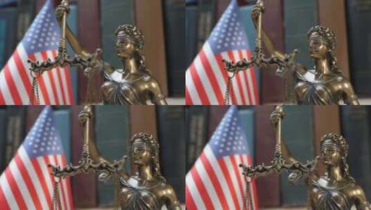 美国国旗前的正义女神像高清在线视频素材下载