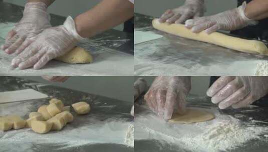 切面团做包子，月饼。做面包之类的高清在线视频素材下载