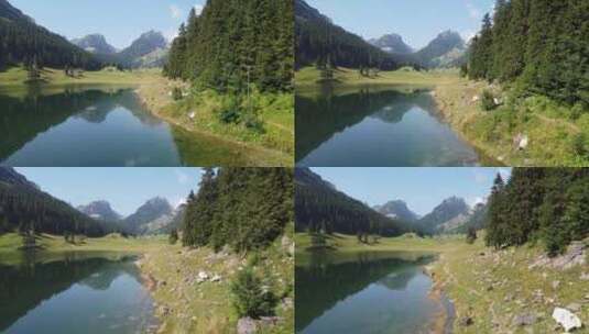 瑞士阿尔卑斯山阿彭策尔山湖Samtisersee。-空中无人机视图-徒步到Bollenwees高清在线视频素材下载