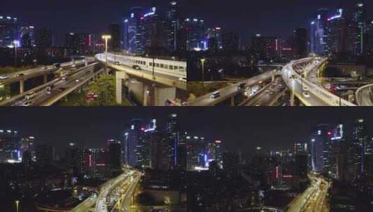 广州立交前夜景航拍高清在线视频素材下载