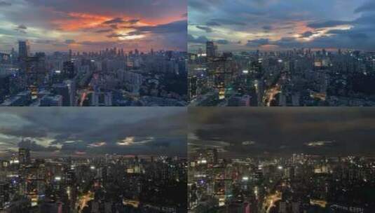 城市高楼夜景夕阳云朵高清在线视频素材下载