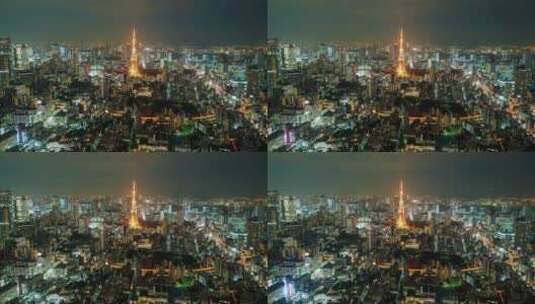 延时东京塔与日本城市高清在线视频素材下载