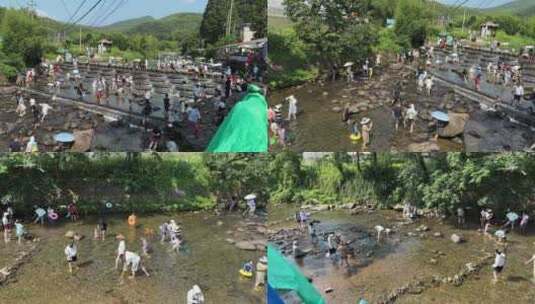 莫干山 鱼鳞坝 夏天玩水 划船 抓鱼 抓虾高清在线视频素材下载