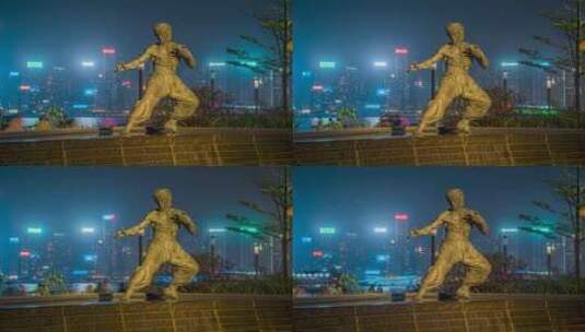 李小龙雕像夜景延时摄影8K高清在线视频素材下载