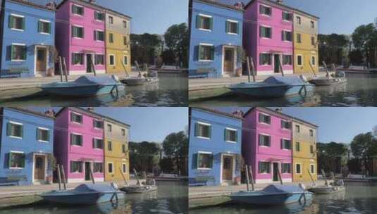 阳光明媚的意大利布拉诺小房子的彩色立面高清在线视频素材下载