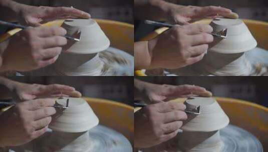 美女游客体验制作陶瓷手工艺术品瓷器碗拉坯高清在线视频素材下载