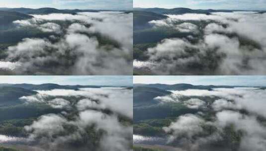 大兴安岭森林河流云雾自然风景高清在线视频素材下载