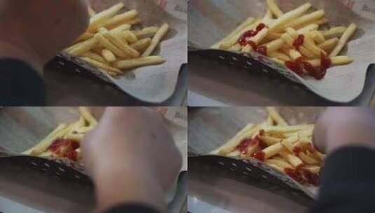 洋快餐店吃薯条高清在线视频素材下载