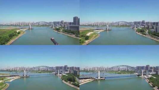 航拍武汉城市现代桥梁建筑汉江湾大桥江景高清在线视频素材下载