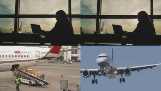 机场航站楼候机厅登机飞机起飞高清在线视频素材下载