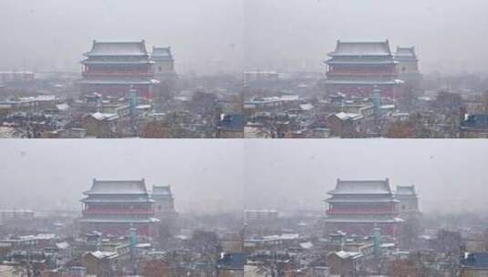 大雪皑皑下的北京钟鼓楼高清在线视频素材下载